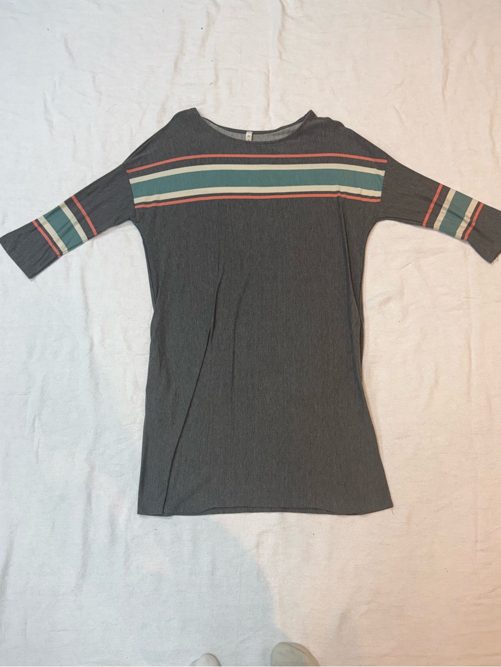 mts Gray Midi Dress with Teal, Cream & Coral Stripes